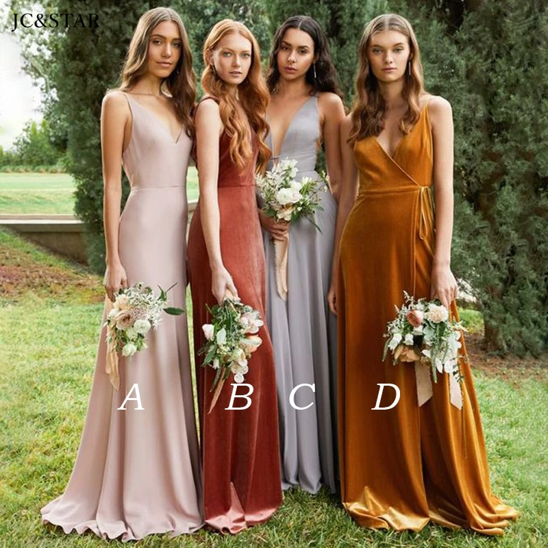 

Vestido Invitada Boda Boho Bridesmaid Dress New Deep V Neck Velvet Fabric Different Styles Evening Party Gown Long Elegant Chic