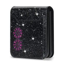 Glitter Bling Wallet Phone Case with Card Holder and Leather Cover for Galaxy Z Flip 7 FE (Black)