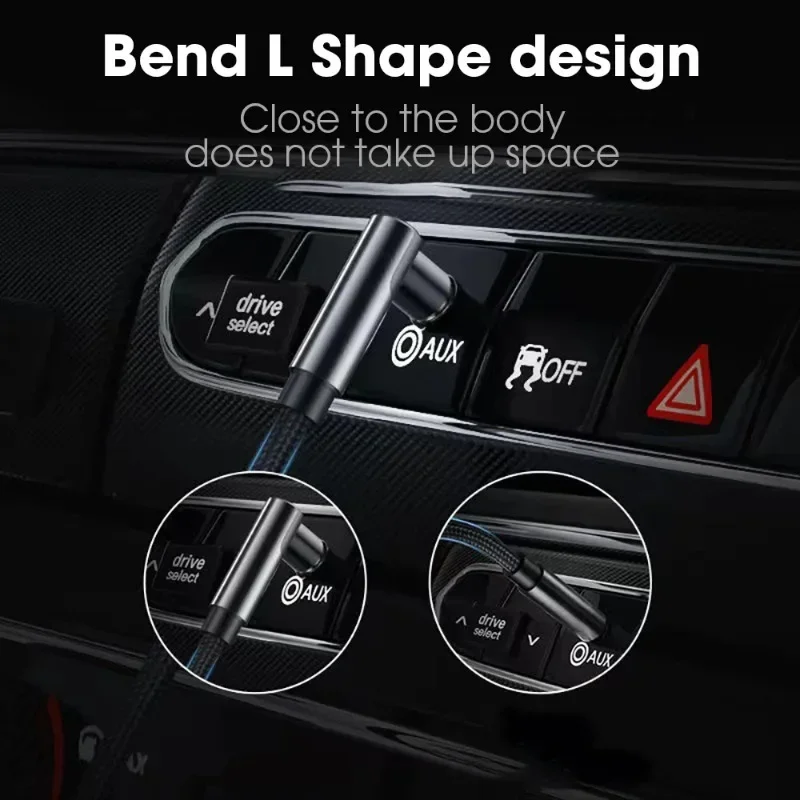 Elbow male to straight male extended connection audio cable.