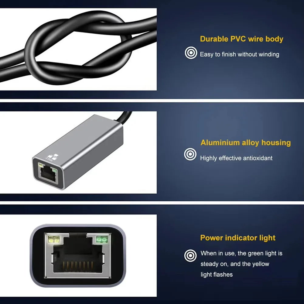 USB Ethernet Adapter 2500Mbps 1000Mbps USB3.0 Network Card 2.5G Ethernet Gigabit Adapter Lan Hub for MacBook Win 7/8/10/11