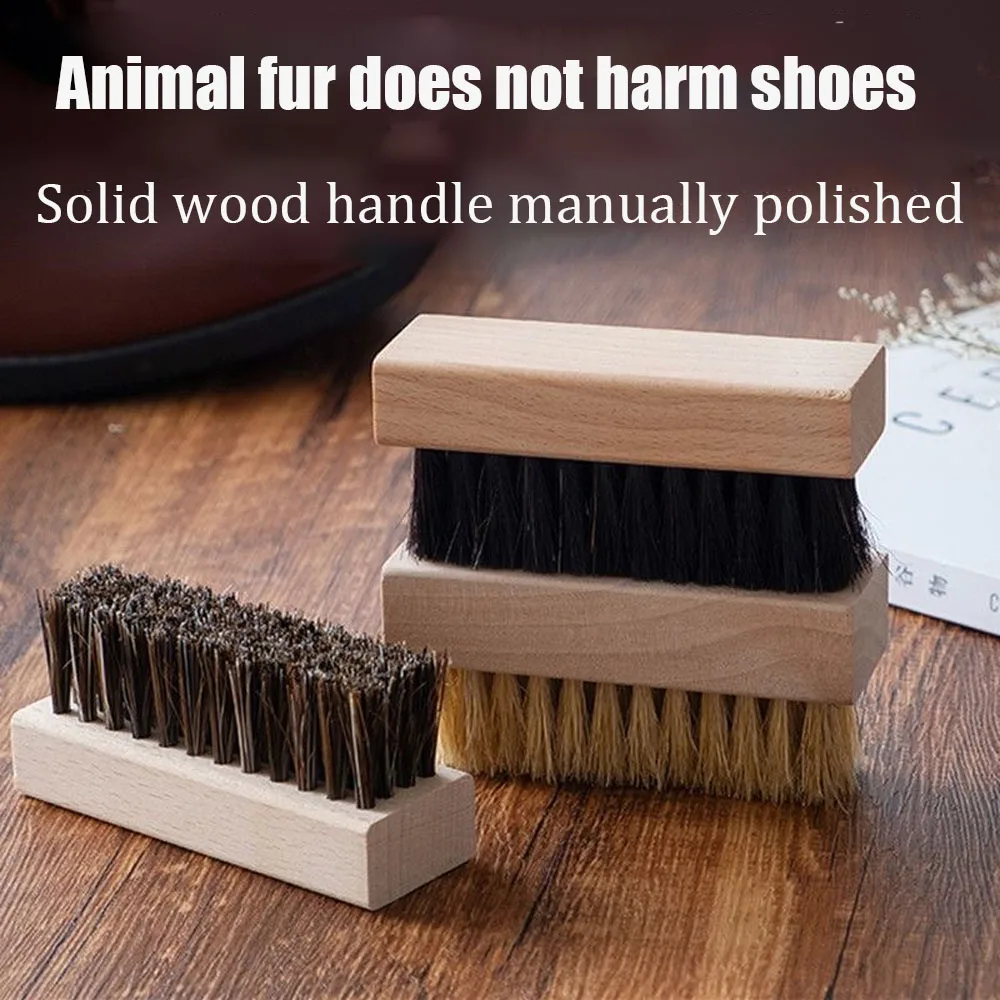 Solid wood soft bristle brush, horsehair shoe brush, shoe cleaning nylon wire pig hair plastic wire brush