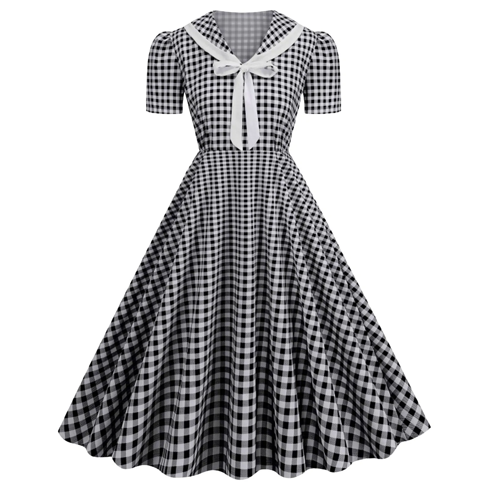 Plaid Dress Women 50s Vintage Dress For Women Polka Dot Pink