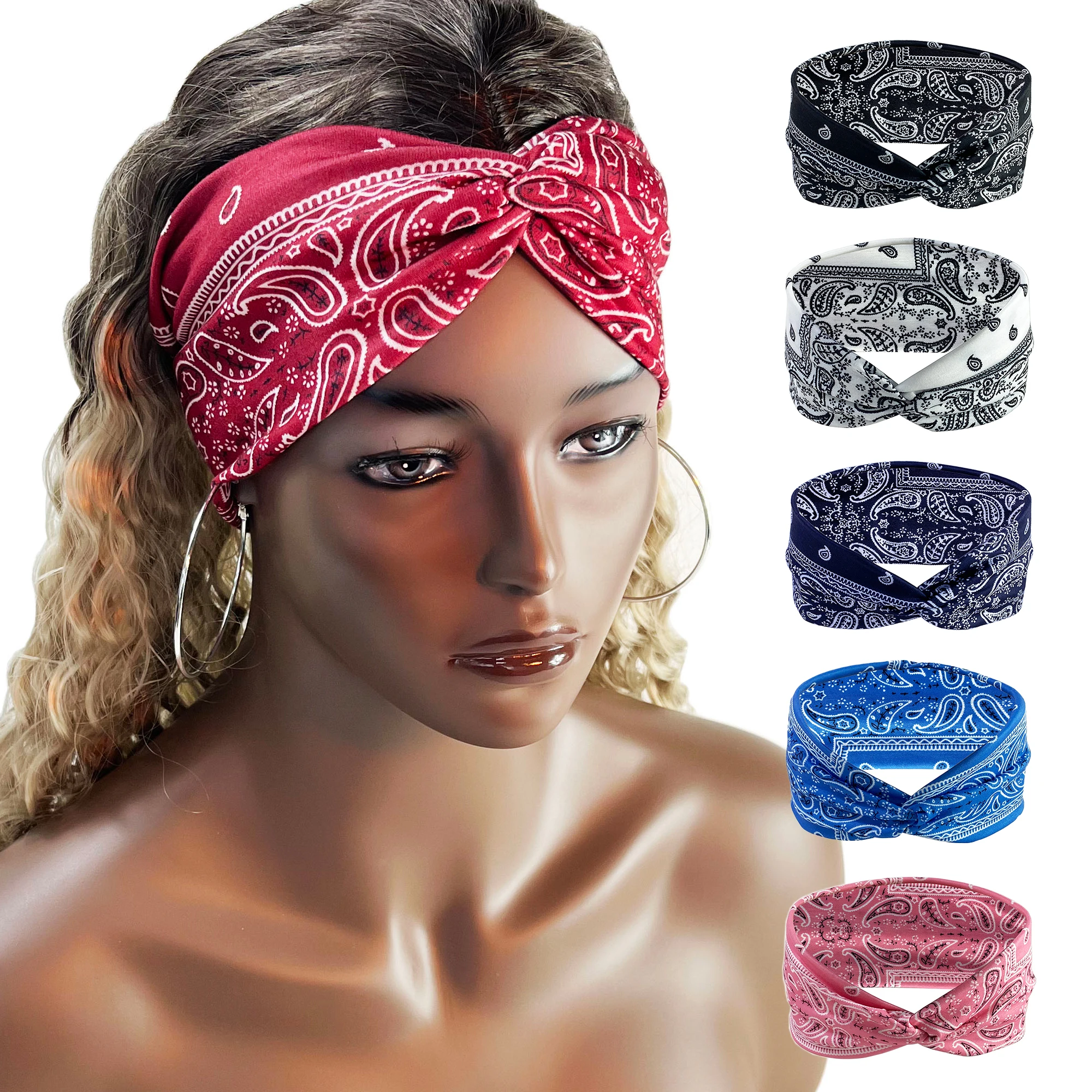 Head Bands Cross Elasticity Hair Band Bandana Print Head Wrap