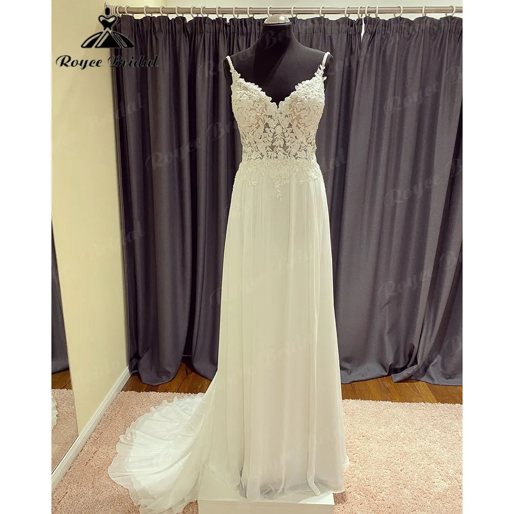 

Summer Boho Lace Chiffon V Neck Wedding Dress for Women Backless 2024 Spaghetti Straps Bridal Gown Custom Made abito da sposa