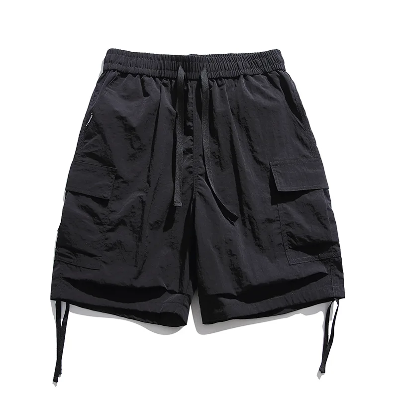 Men's Cargo Shorts Drawstring Elastic Waist Streetwear Casual Training Quarter Pants Gym Summer Shorts