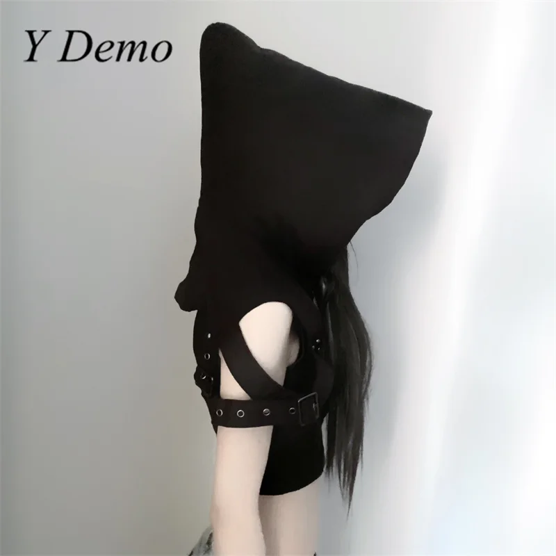 YDemoTechwearNinjaHoodieForWomenPunkRivetsSleevelessZipup