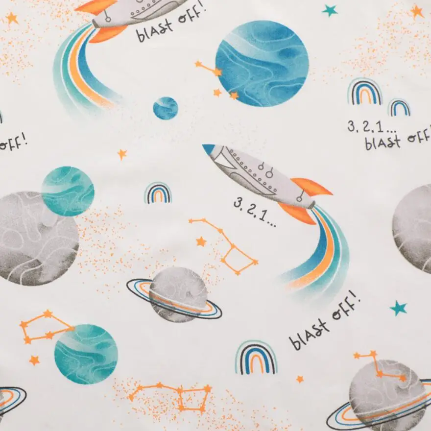 Cotton Fabric for DIY Patchwork, Handmade Cloth, Space Shuttle, Star, Rainbow Printed, Sewing Craft, Quilt, Baby Dress, tecido, - 2