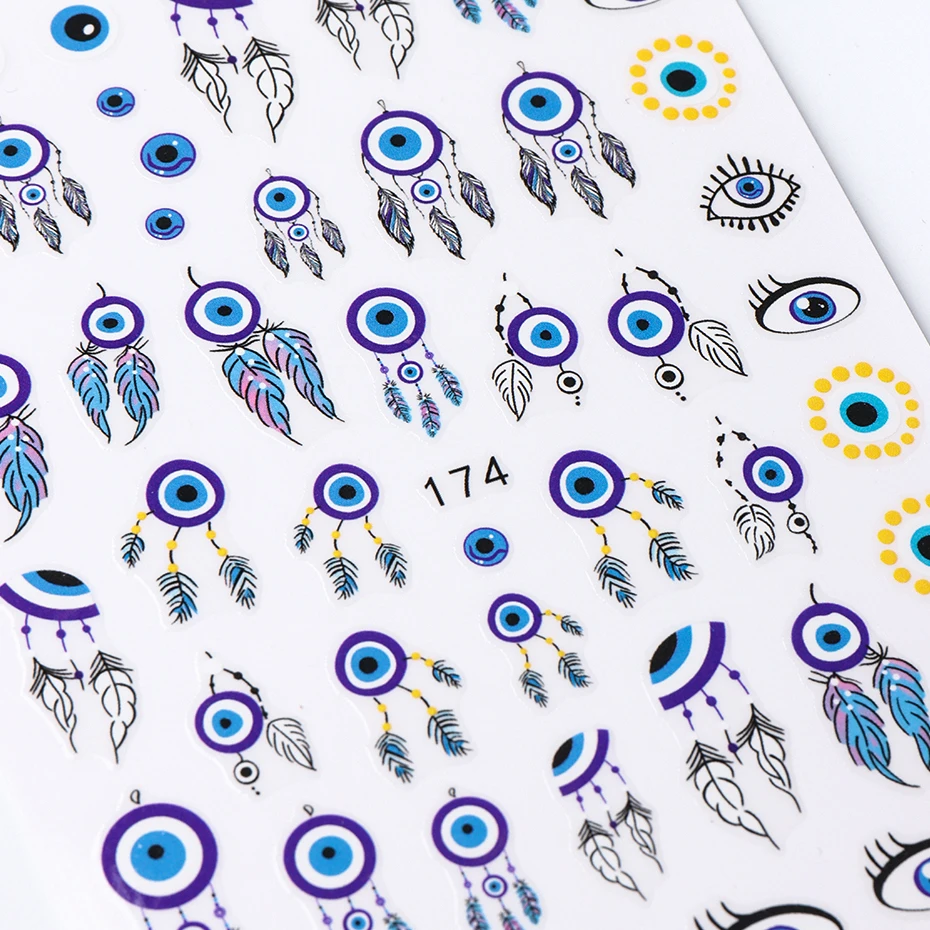 Evil Eyes 3D Nail Stickers Snake Moon Star Line Sliders For Nails Witch Design Summer Purple Decor Flame Decals Manicure nail stickers nail art decoration nail decals