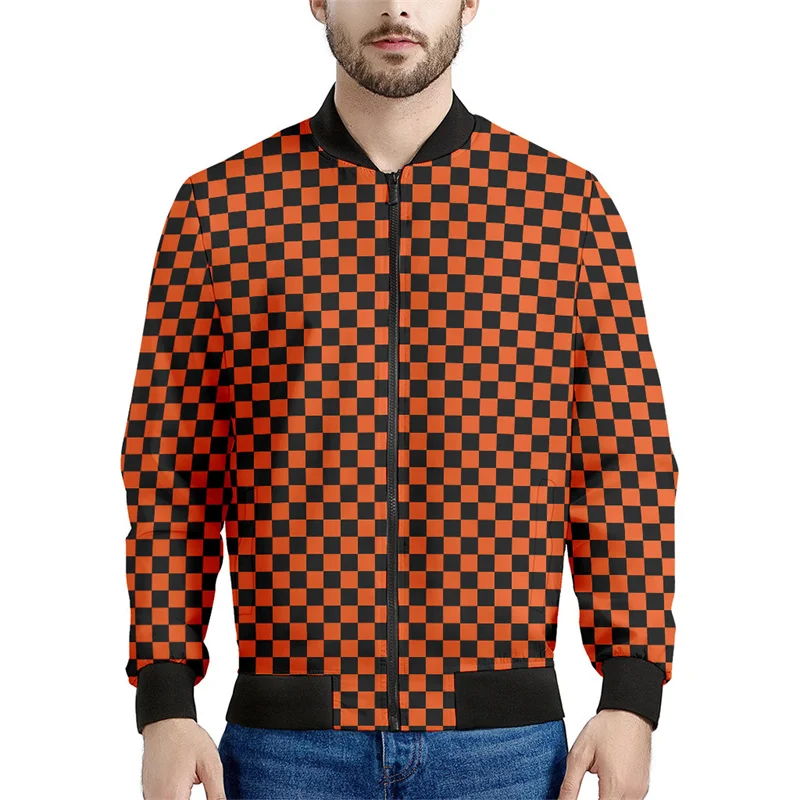 Chaqueta con cremallera a cuadros con estampado 3D colorido para hombre, sudadera de gran tamaño a la moda, chaquetas de calle para primavera y otoño, abrigos de manga larga