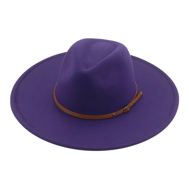 women hats winter big brim 9.5cm solid band belt fedora hat khaki black outdoor cowboy jazz caps hats for men sombreros de mujer custom fedora hats Fedoras