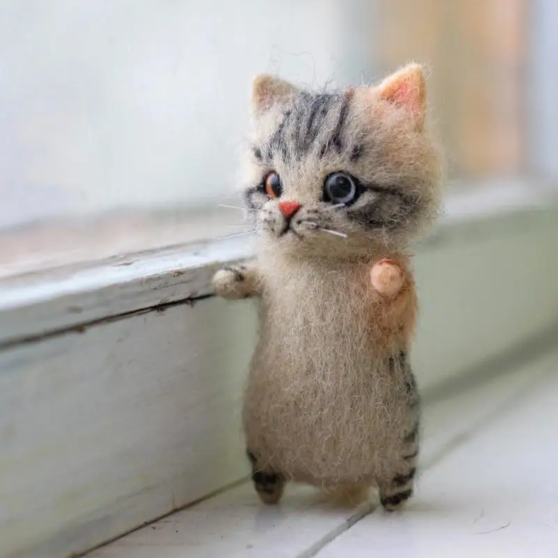 Kit Unfinish Fashion Siamese Hawksbail Tabby Civet Cat Kitty Wool Doll Women Handmade Needle Felt Kit Package Gift For Kids
