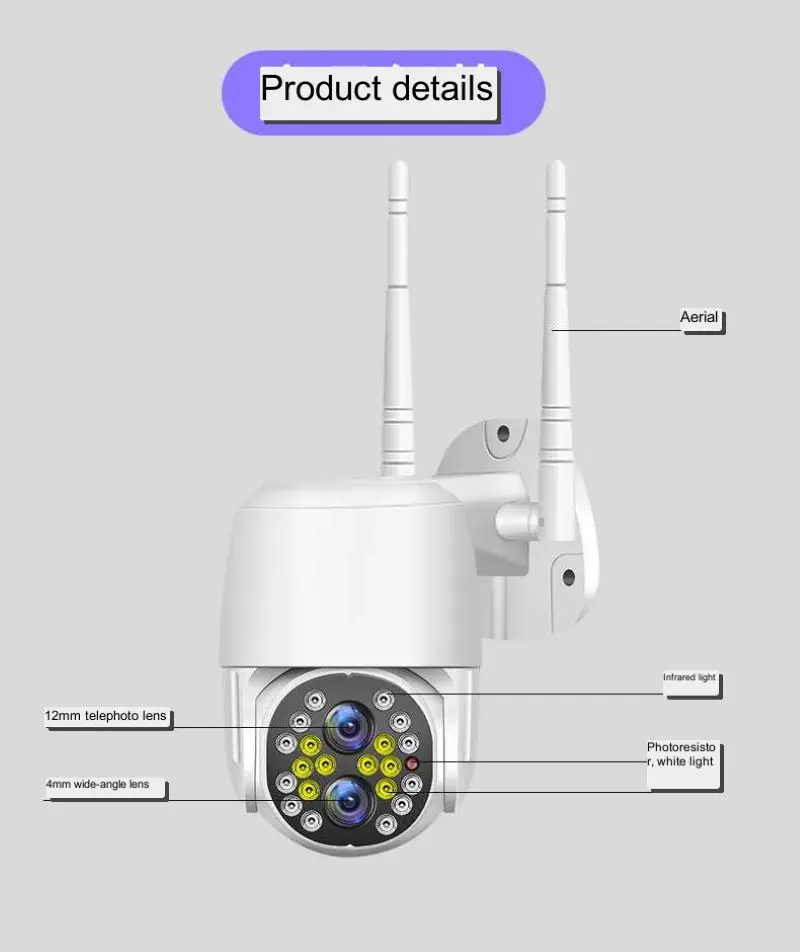 

Binocular 360-degree automatic zoom outdoor waterproof camera WiFi 4MP surveillance camera