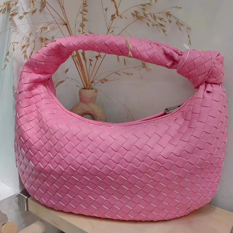 2022 Fashion Handmade Woven Bag Luxury Woven Leather Printed Shoulder Bag Lady Crossbody Hobo PU Knotted Handle Casual Handbag 