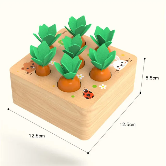 Wooden Toys Baby Montessori Toy Set Pulling Carrot Shape Matching Size Cognition Baby Toy Educational Toy For Children Kids Gift 6