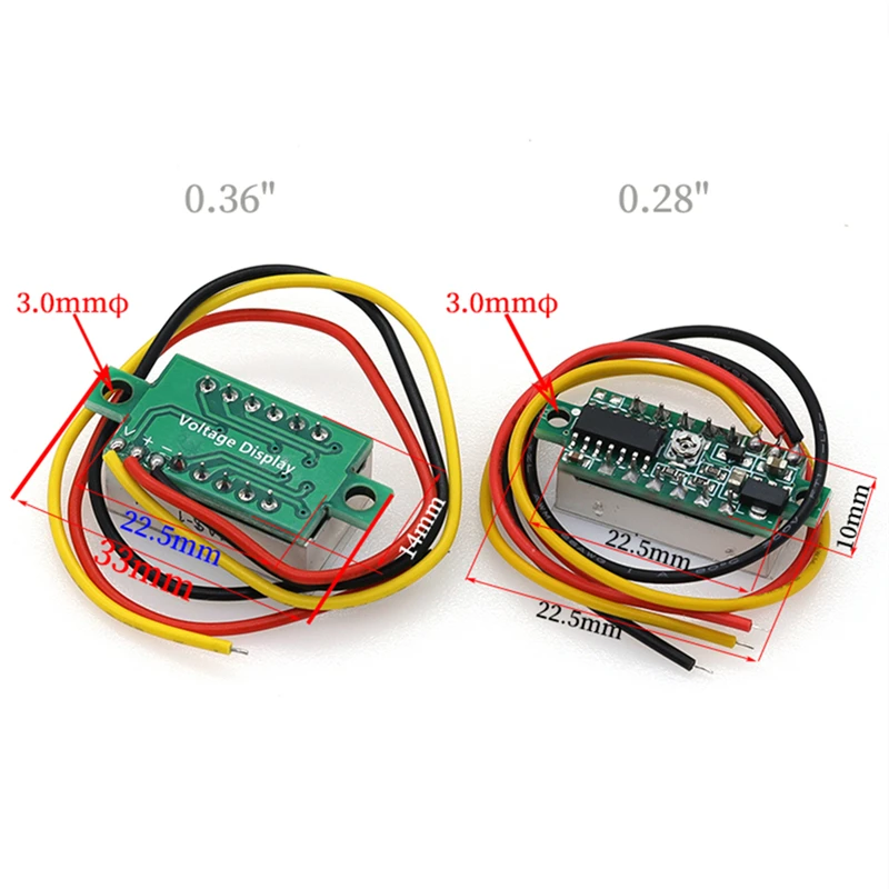 Javino DC 0-100V LED Digital Voltmeter 0.28" 0.36" Red Green Blue Voltage Detector for Car 12V Mobile Power