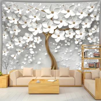 1pc White Tree of Life Landscape Photo Tapestry, Polyester Fabric, Suitable for Living Room, Bedroom, Office