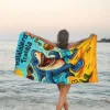 Interesting Tropical Cartoon Shark Tralalero Tralala Printed Beach Towel, Anti Sand Super Absorbent Quick Drying Towel 3