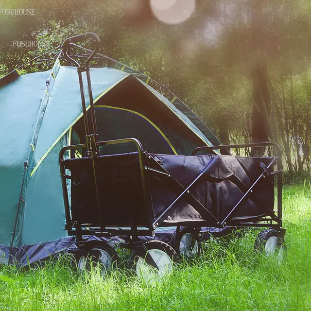 Kültéri Kerti Szekerek Összecsukható Kocsi Kerekekkel Kemping Északi Hordozható Piknik Húzza Rúd Horgászkocsik - Image 3