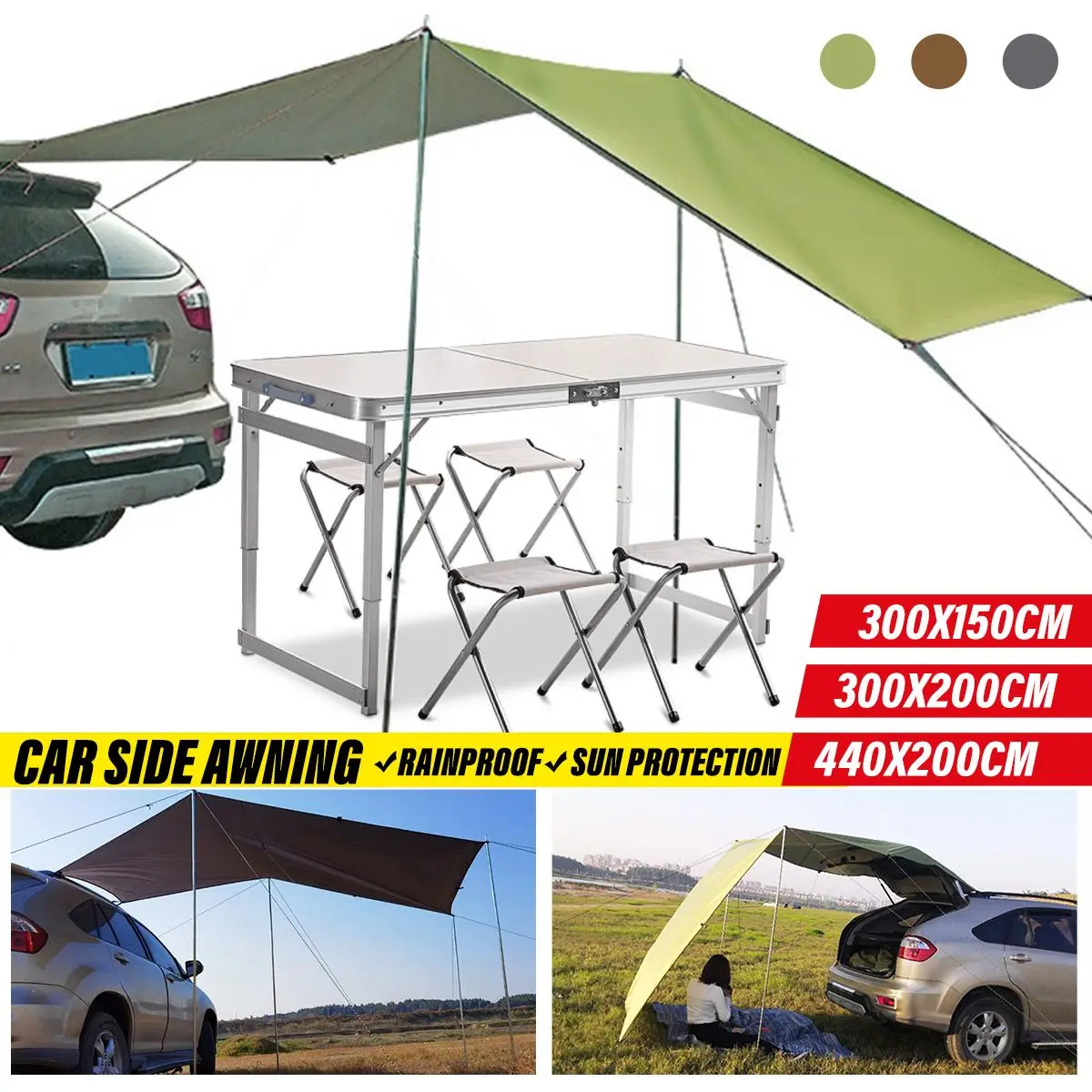 Toldos, pantallas y accesorios Toldos 440 x 200 cm tienda trasera para protección de coche toldo para toldo impermeable para caravana toldo para de camping autocaravana toldo para toldo para