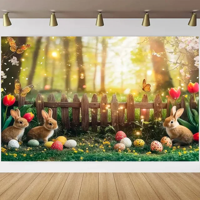 Sfondo Fotografico Pasquale 2,1x1,5 M - Design Floreale Con Coniglietto Per Baby Shower E Feste | Lavabile E Pieghevole - Foto 2