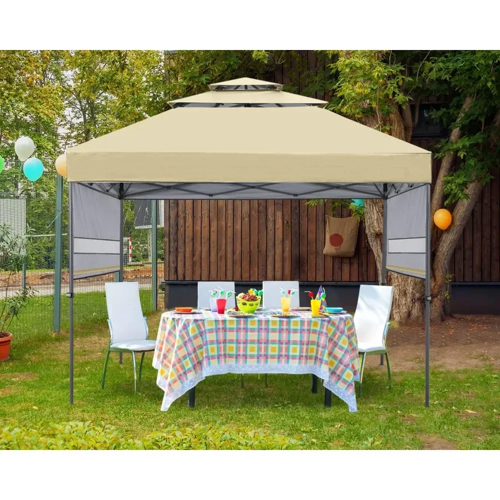 

Pop Up Gazebo Canopy 3-Tier Instant Canopy With Adjustable Dual Half Awnings Shelter BeigeFreight Free Waterproof Outdoor Shade