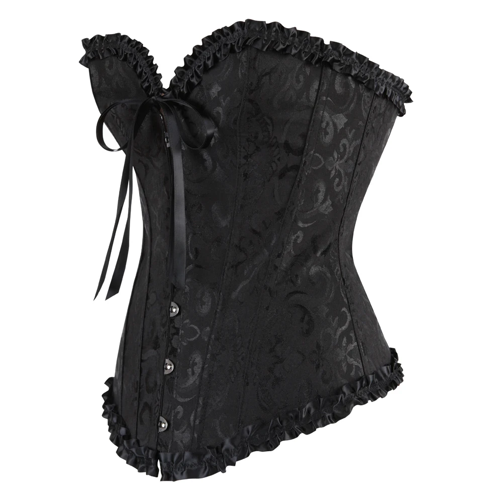 Sexy Corsets Bustiers Floral Lace Tops For Women Flower Print Vintage Corset Gothic Satin Lingerie Corselet Overbust Plus Size
