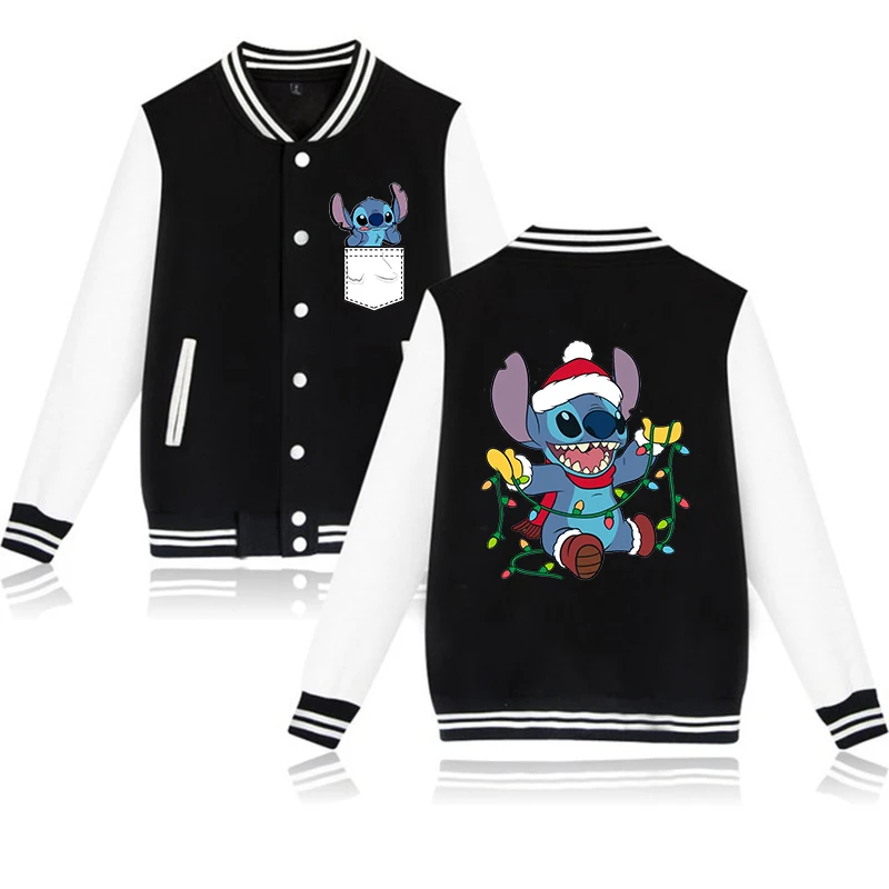 Y2k Disney Hoodie Lilo Stitch Baseball Jacket Men Women Sweatshirt Hip Hop Harajuku Jackets Streetwear Loose College Coats