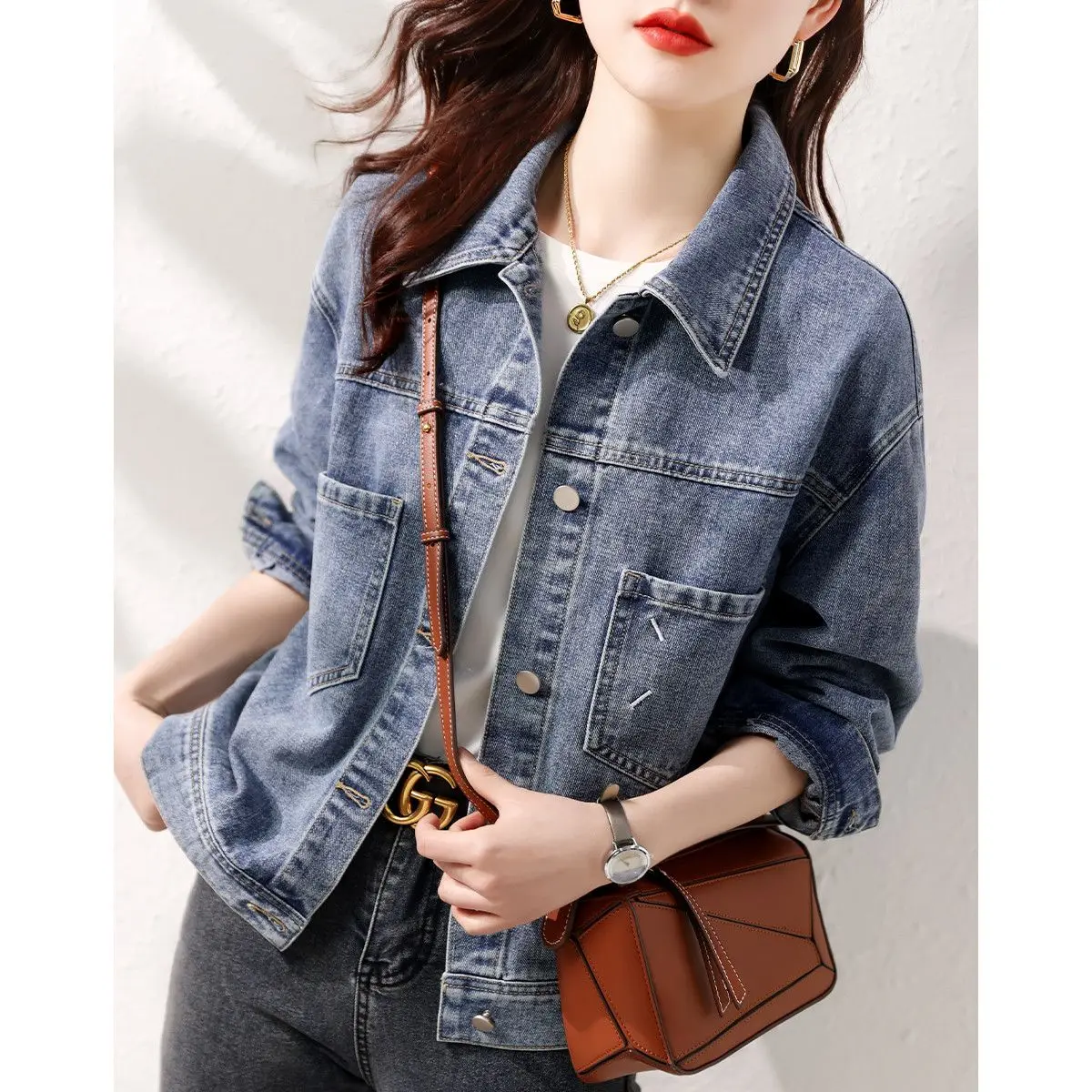 Women Denim Jacket Streetwear Blue Jean Jacket Crop Tops Coat Buttons Pocket Long Sleeves Outerwear Korean Chic Women Clothes стул chic bluvel 06 blue каркас