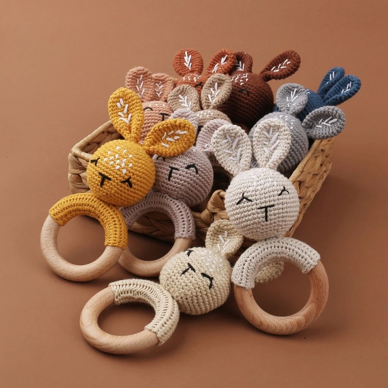 1Pc Baby Wooden Teether Crochet Rattle Toy BPA Free Rattle Baby Mobile Gym Newborn Stroller Educational Toys