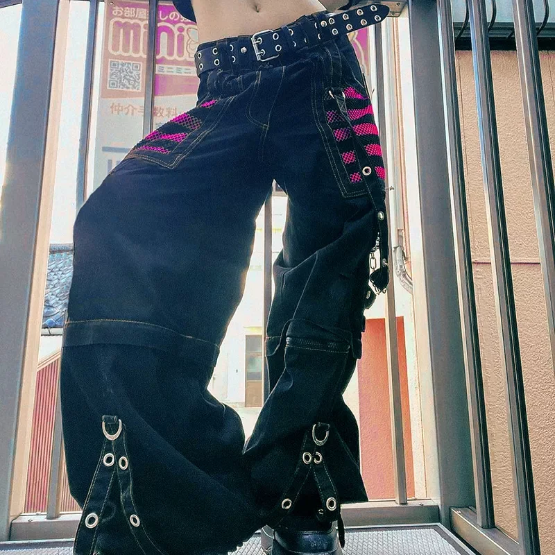 

Harajuku Gothic Grunge Cargo Pants Bandage Women Vintage Dark Academia Baggy Trousers Sweatpants Punk Hip Hop Streetwear