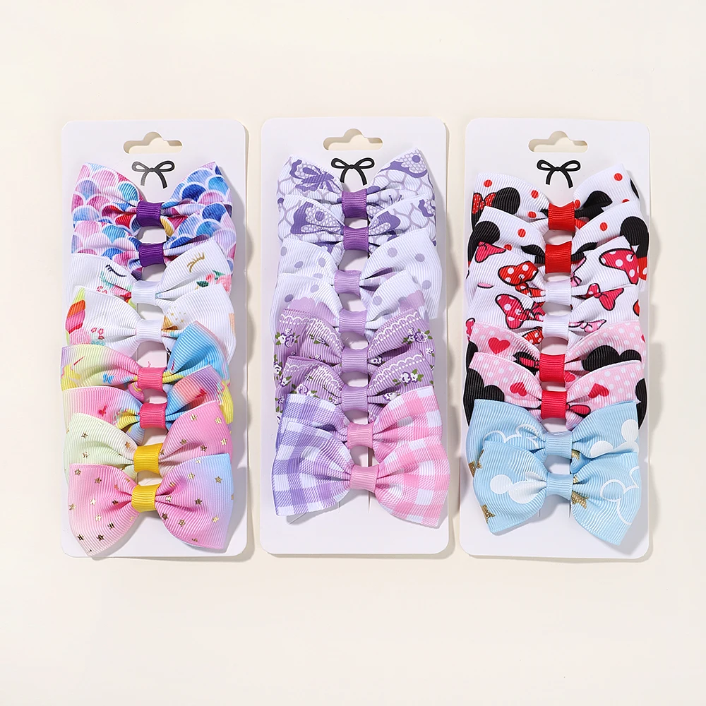 Hair Accessories 8Pcs/Set Fashion Print Grosgrain Ribbon Hair Bows Clips Small For Baby Children Girls Headwear DIY Kids Accessories Best Gifts