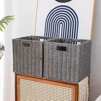 Wicker Storage Baskets, Set of 2 Hand-Woven Storage Baskets for Shelves with Handles, Foldable Cube Storage Baskets Bins Organizer 13 inch Large Wicker Baskets for Pantry Bedroom Decor, Brown 1