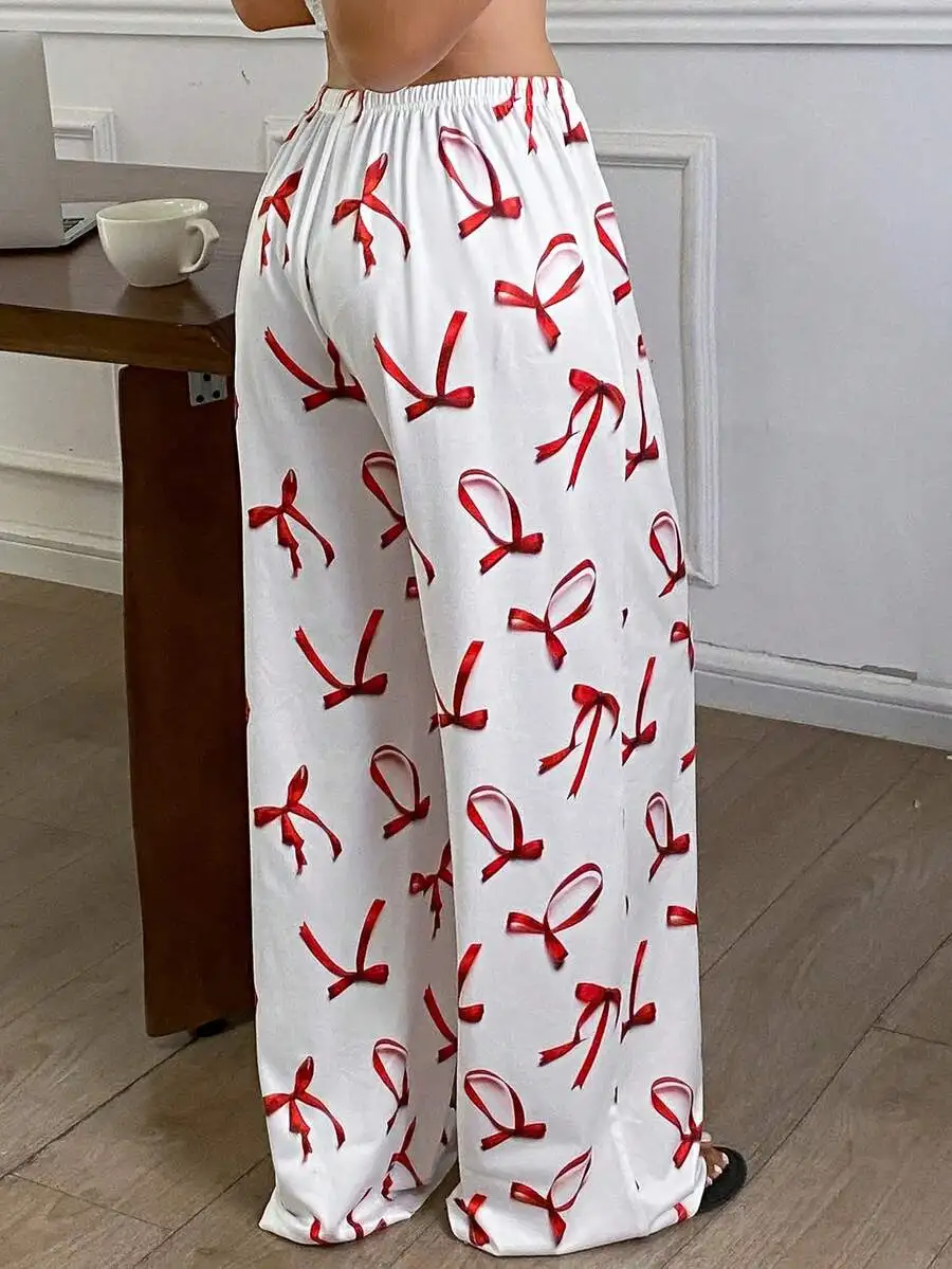 Womens Bow Print Comfortable Pajama Pants For Daily Wear_ecoleips.com