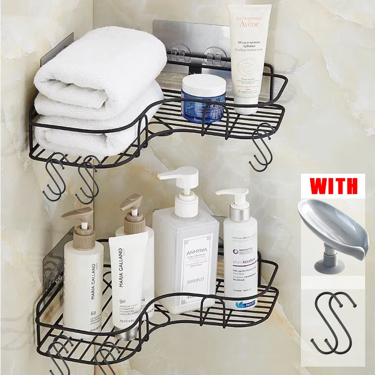 Bathroom Corner Shower Shelf Set with Soap Box Punch Free Storage Rack for Kitchen Toilet Hooks Suction Cup |