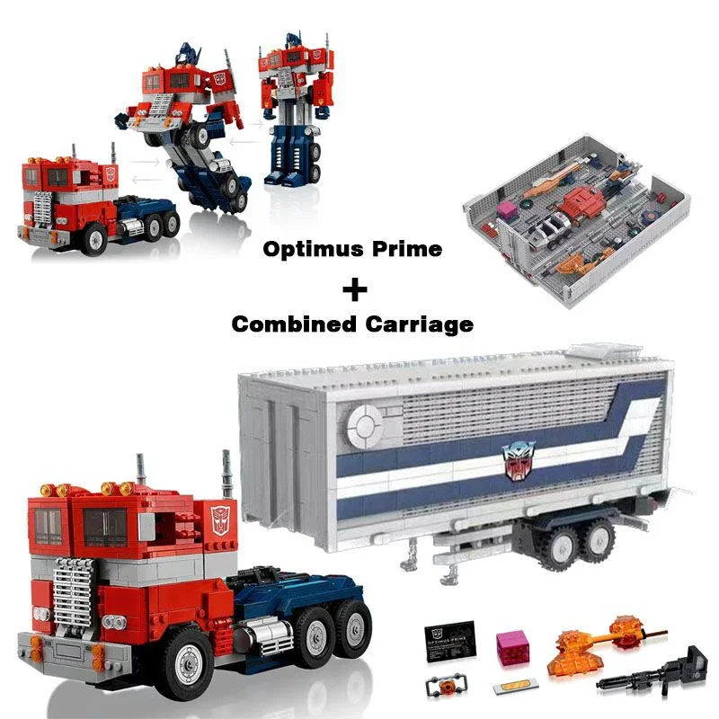 Optimus Prime + Carrello Combinato Compatibile 10302 Building Blocks Mattoni Giocattolo Camion Trasformazione Robot Regalo Di Compleanno Di Natale