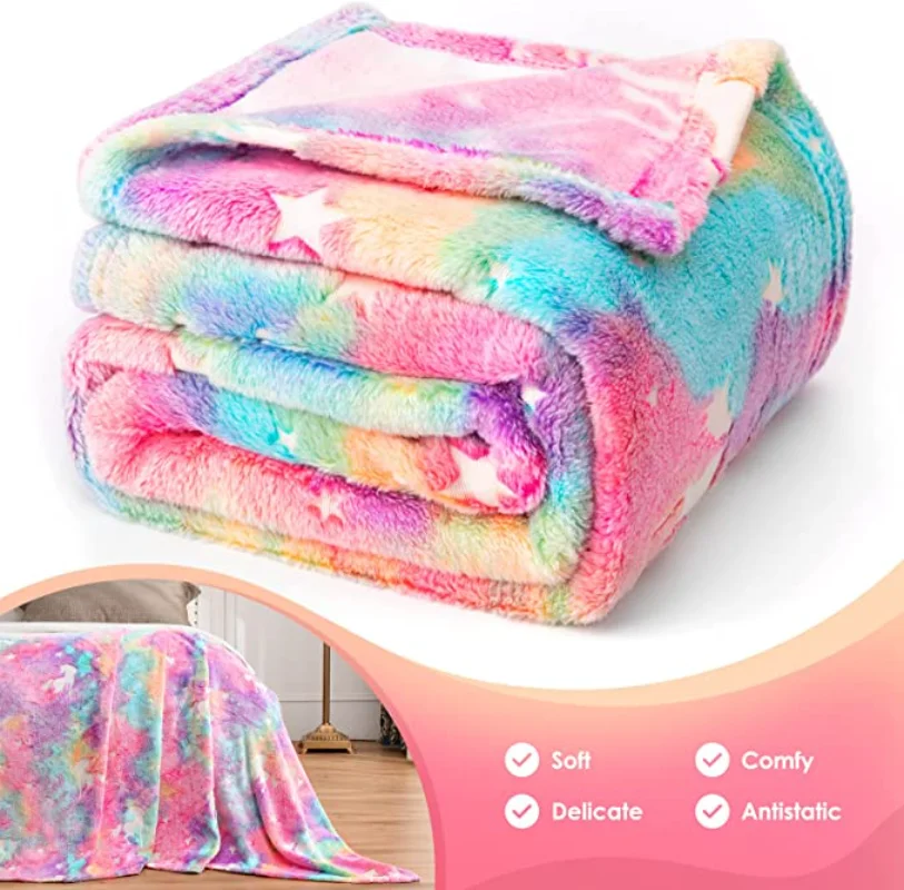 New spacecra Glow in The Dark Blanket Unicorn Gift for Kid Birthday Bedroom Decor Unicorns Toys Soft Cozy Luminous Throw Blanket 4
