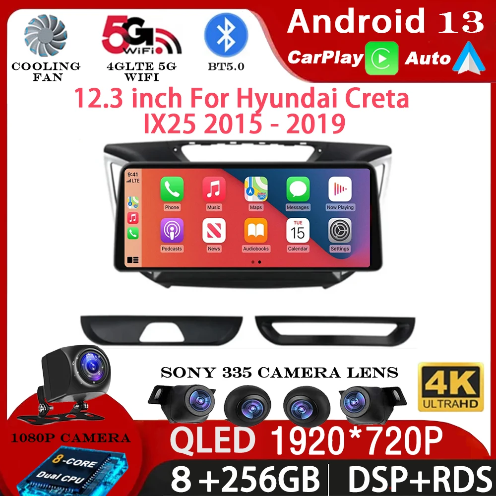 

12.3 Inch Android 13 For Hyundai Creta IX25 2015 - 2019 Car Radio video split Multimedia Navigation Carplay QLED DSP WIFI 360 4G