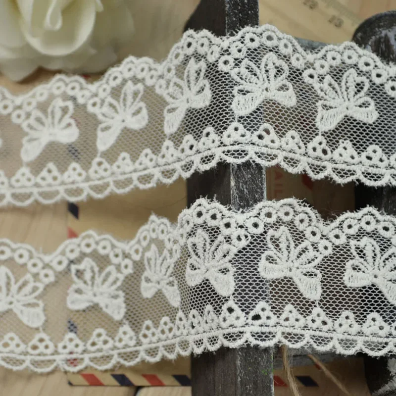 5Yards Cotton Embroidered Sewing Ribbon Guipure Lace Trim Fabric DIY Garment Accessories African Lace 3.5cm Width