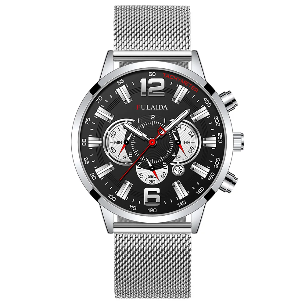 Men's Fashion Business Calendar Watches Luxury Stainless Steel Mesh Belt Analog Quartz Watch Business Luminous Wristwatch Clock