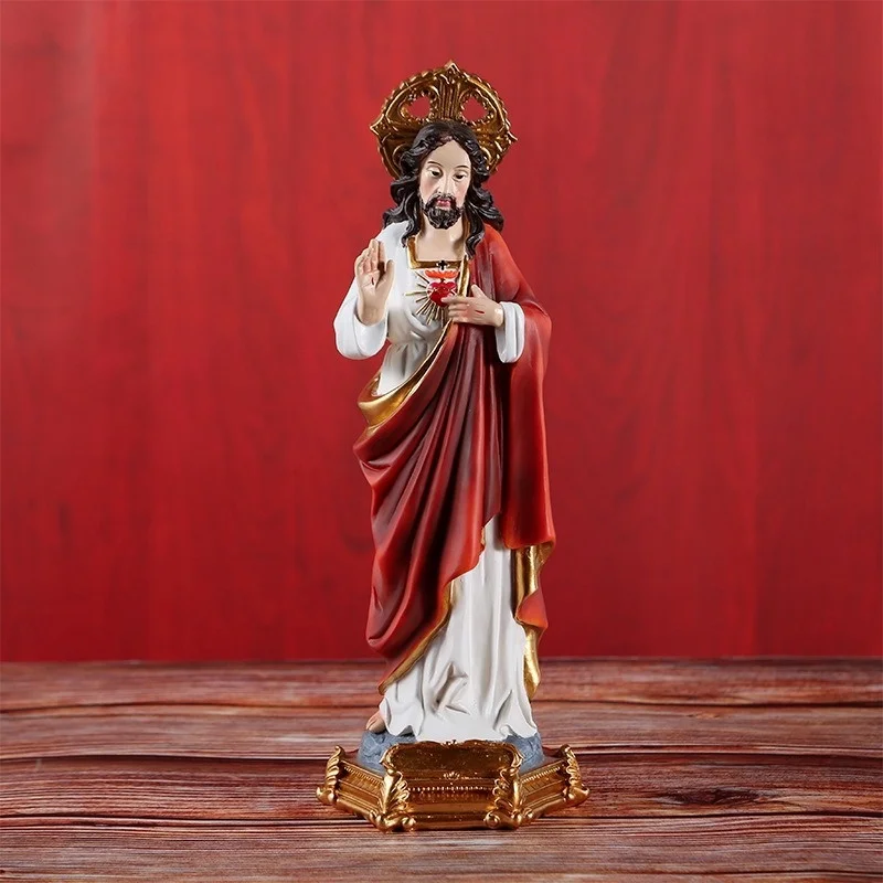 Christian Statue 8.86in Sacred Heart of Jesus Christ Lord Catholic Religious Gift Colored Resin Gold Base Statue christian statue
