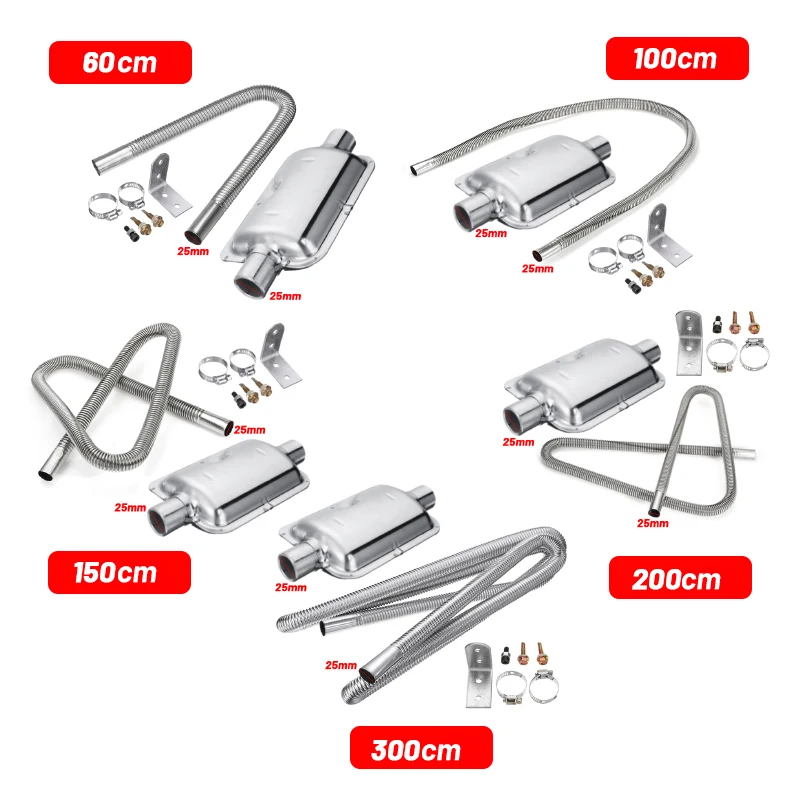 60-300cm Car Diesel Air Parking Heater Exhaust Pipe w/ 2 Clamps Fuel Tank Exhaust Pipe Stainless Steel Hose For Diesel Heater