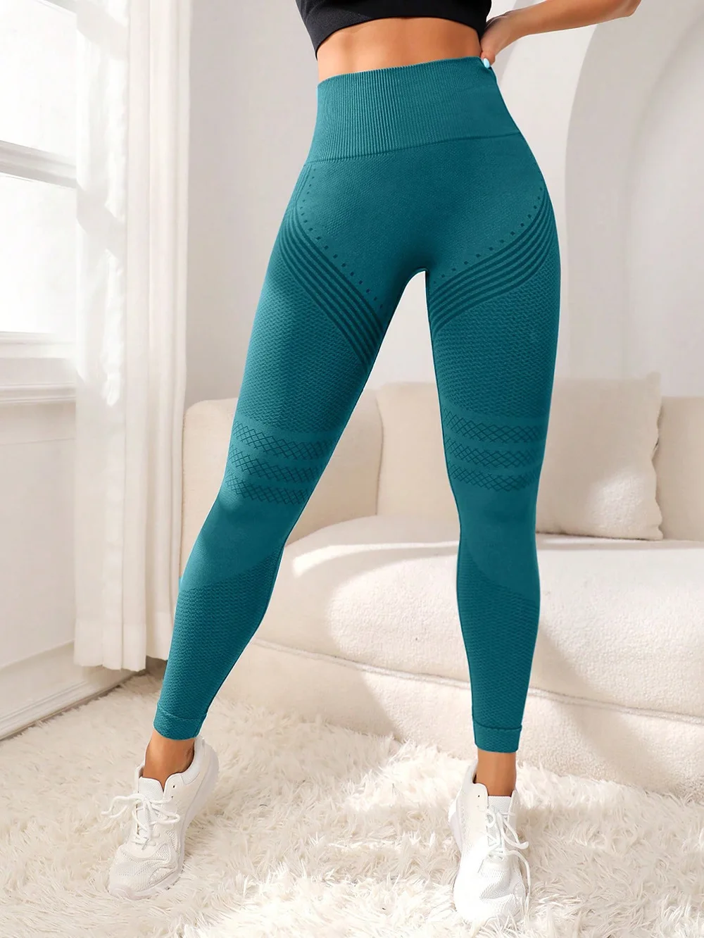 Sporthose mit sexy Linien, hebendes Gesäß, enge Sporthose, hoch taillierte, elastische Fitnesshose für Damen, Lauf-Yogahose – Detail 9