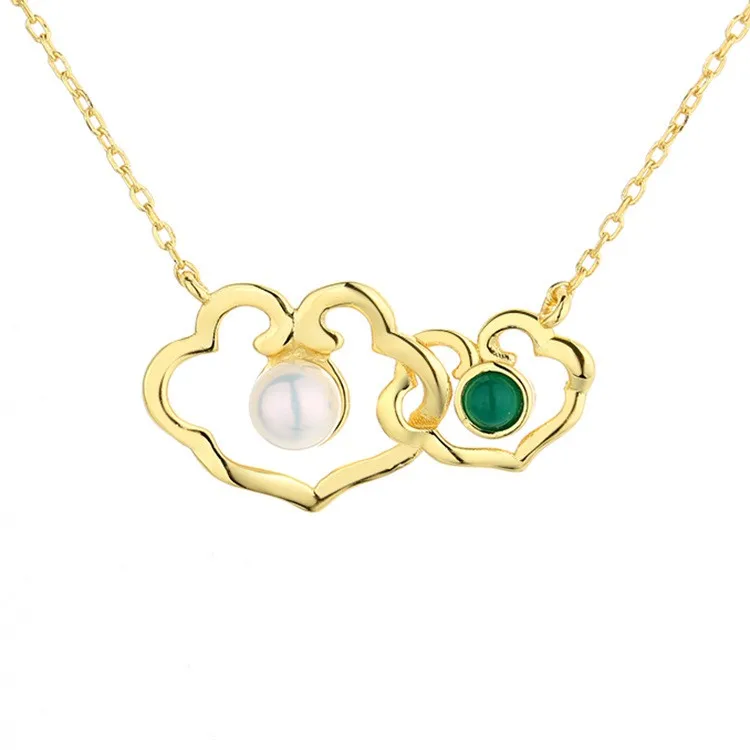 

NZ-6ZFSILVER S925 Sterling Silver Fashion Luxury Gold Cloud Lock Freshwater Pearl Necklaces For Women Wedding Chram Jewelry Gift