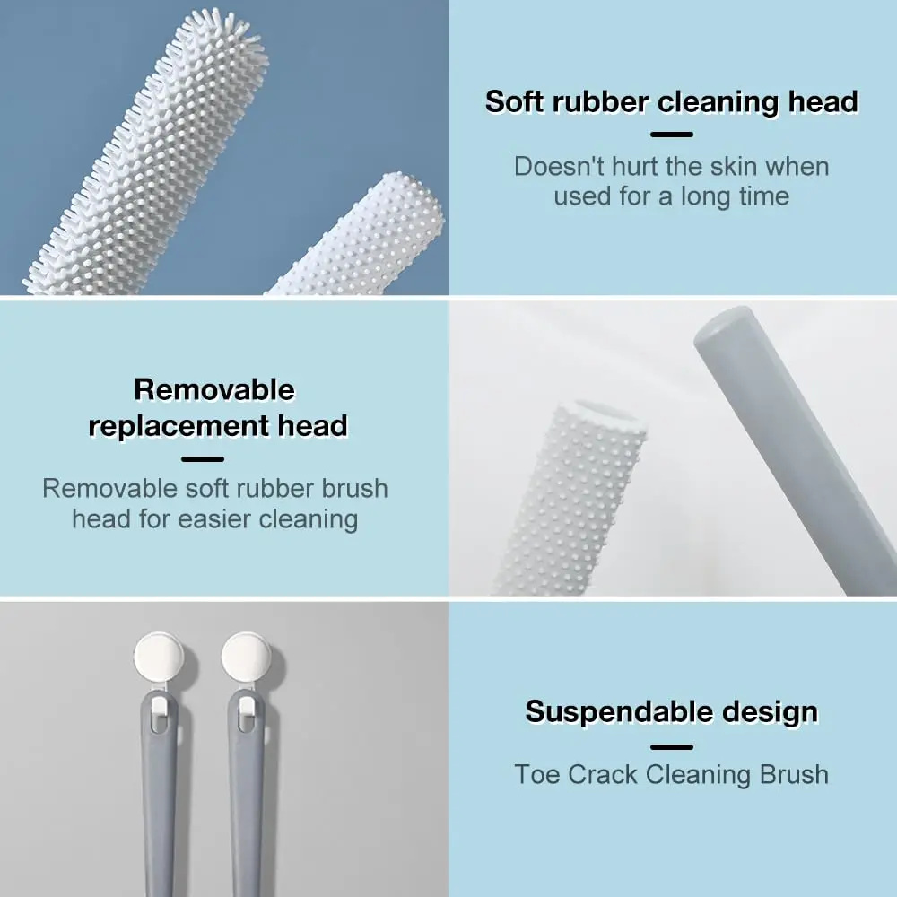 2Pcs Toe Cleaning Brush Toe Seam Scrubbing Brush with Long Handle Rubbing Foot Tool for Ash Wash Dead Skin Remove