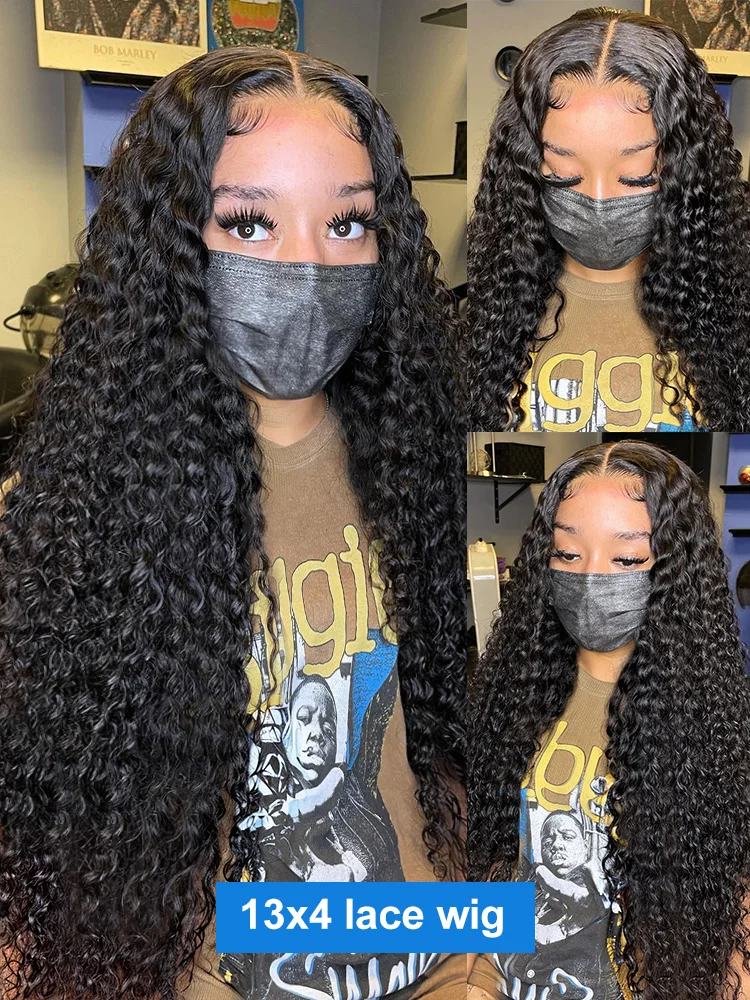 220 Density Curly 13x6 HD Lace Front Human Hair Wig 30 40 Inch Water Deep Wave For Women