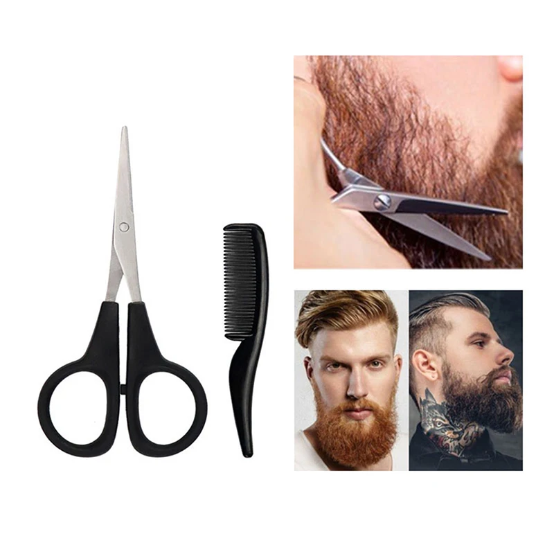 Herren Bart Schnurrbart Kamm Nase Ohr Schere Trimmen Kit Haushalt Mini Bart Schere Set – Detail 1