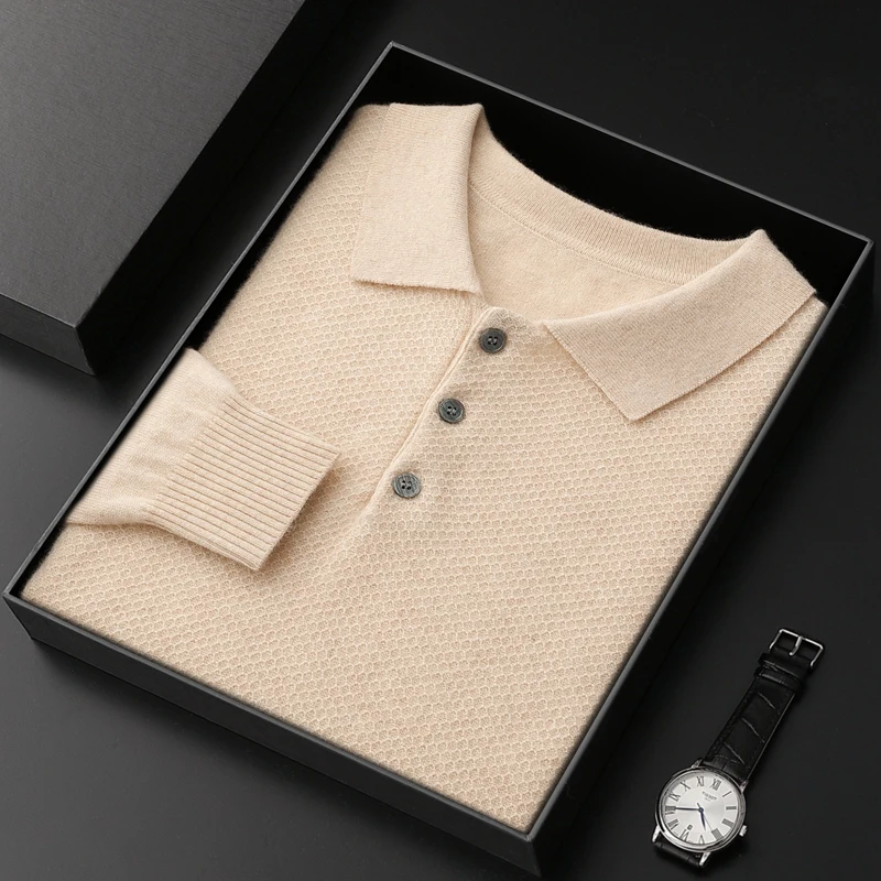 Autumn And Winter New 100% Cashmere Sweater POLO Collar Solid Color Casual Versatile Temperament Fashionable Sweater For Men 6