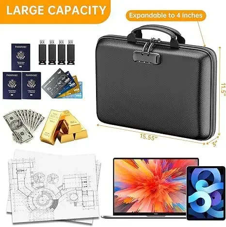 Fireproof Waterproof Document Bag Portable Hard Case for Certificates Passports Gun Safe - 3