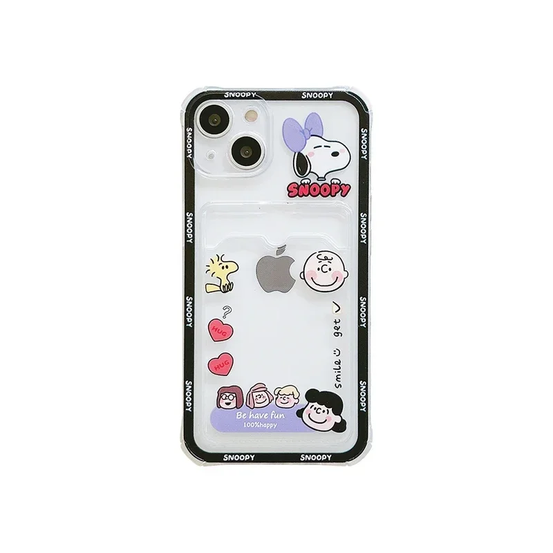 thumbnail image 1 of Bonita funda de teléfono transparente con dibujos animados de Snoopy y Charlie Brown para iPhone 16, 15, 14, 13, 12, 11 Pro Max, funda de billetera de TPU suave con tarjetero, 1 of 5