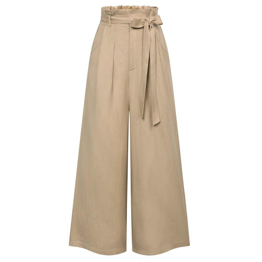 GK Women Wide Leg Ankle Pants Casual Vintage Retro Solid Elastic Waist Palazzo Capri Pants Y2k Fashion Office Lady Streetwear